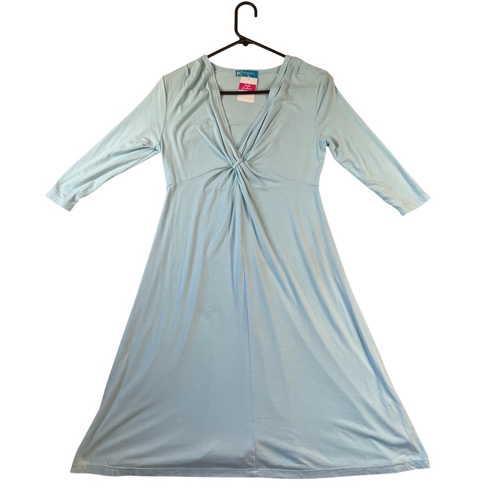 NEW Fresh Produce Twist Front Dress Small Cool Breeze Blue V-Neck 3/4 Sleeve NWT